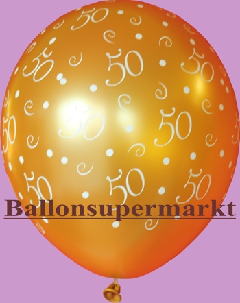 Goldener Luftballon mit Zahlen, 50, zum 50., zum 50sten, fünfzigster, Zahlenballon. 50
