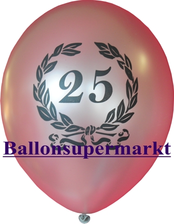 Luftballon zum 25. Jubiläum mit Lorbeerkranz, Helium-Luftballon, Zahl 25