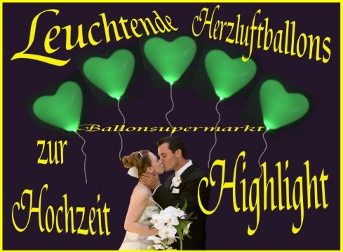 Leuchtende Herzluftballons zur Hochzeit