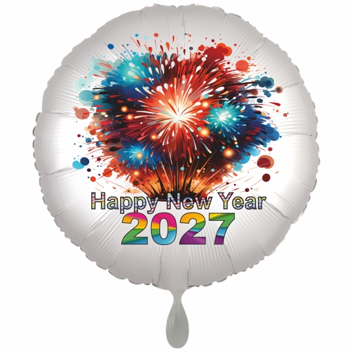 Silvester-Rundballon weiß aus Folie, "Happy New Year - 2026"