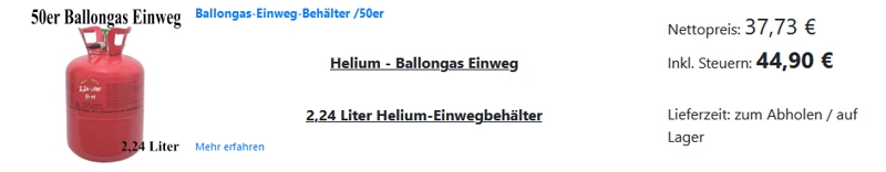 Das besonders günstige Ballongas-Angebot vom Ballonsupermarkt